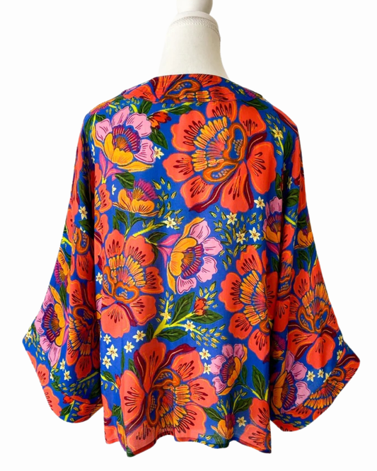 Kimono corto de muselina de algodón con estampado floral