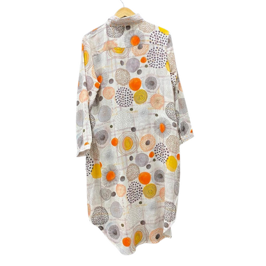 Geometrical Circle Print Mid-Length Shirt Dress.