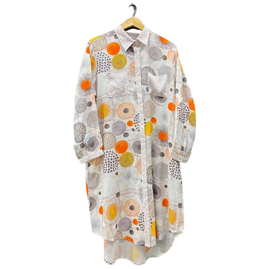 Geometrical Circle Print Mid-Length Shirt Dress.