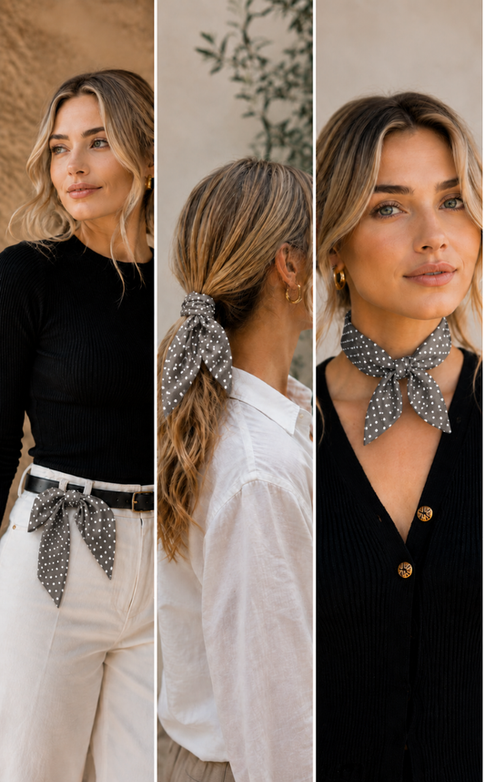 Grey & White Polka Dot Skinny Scarf