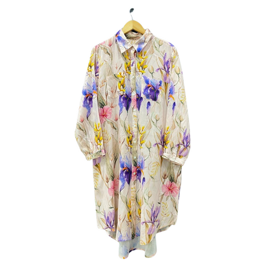 Floral Print Mid-Length Shirt Dress.