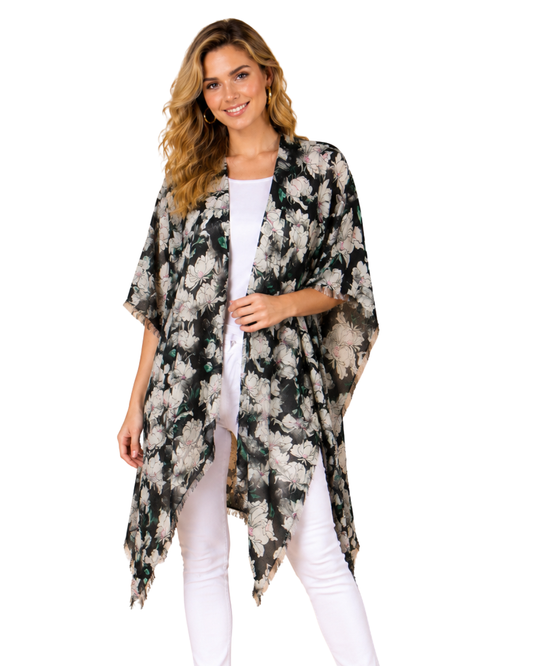 Floral Merino Wool Travel Cape