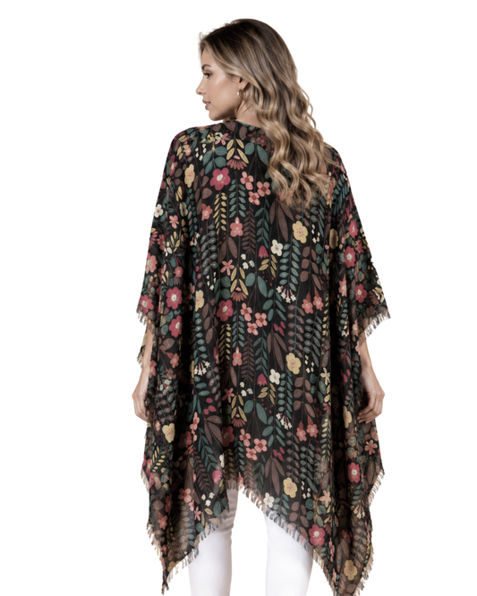 Small Floral Garden Merino Wool Travel Cape