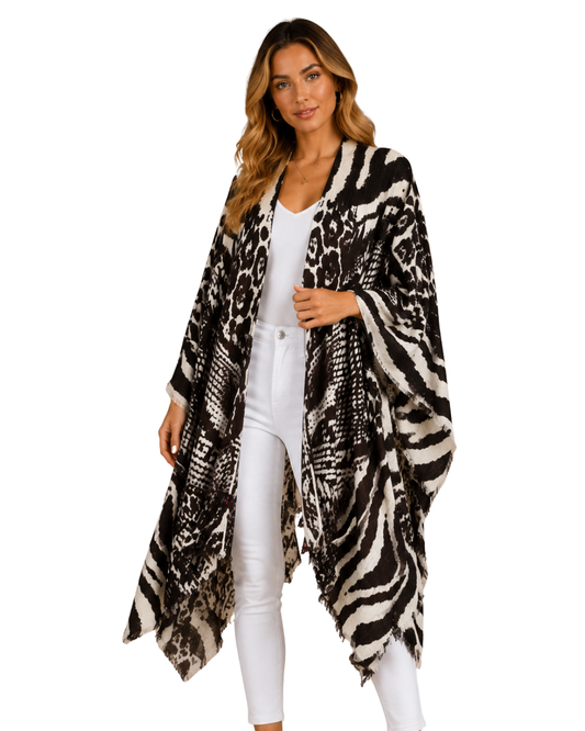 Animal print Merino Wool Travel Cape