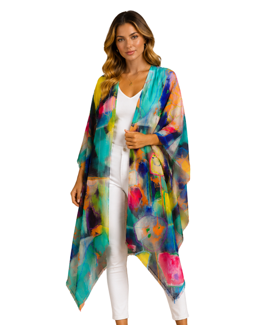 Abstract Merino Wool Travel Cape