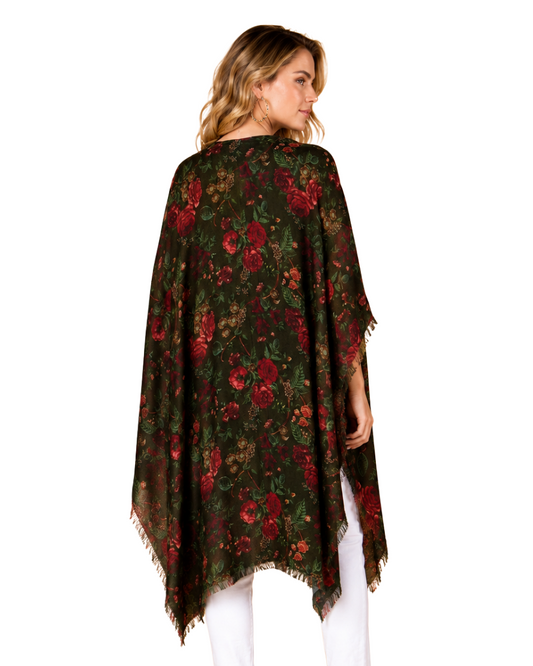 Floral Merino Wool Travel Cape