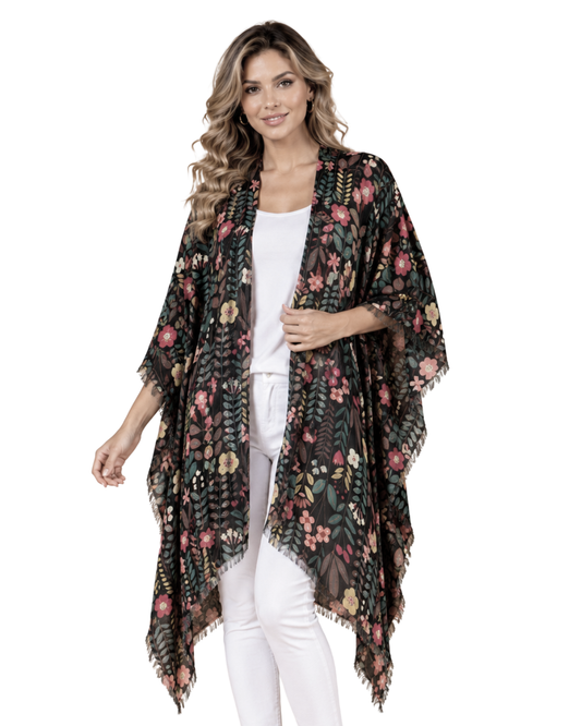 Small Floral Garden Merino Wool Travel Cape