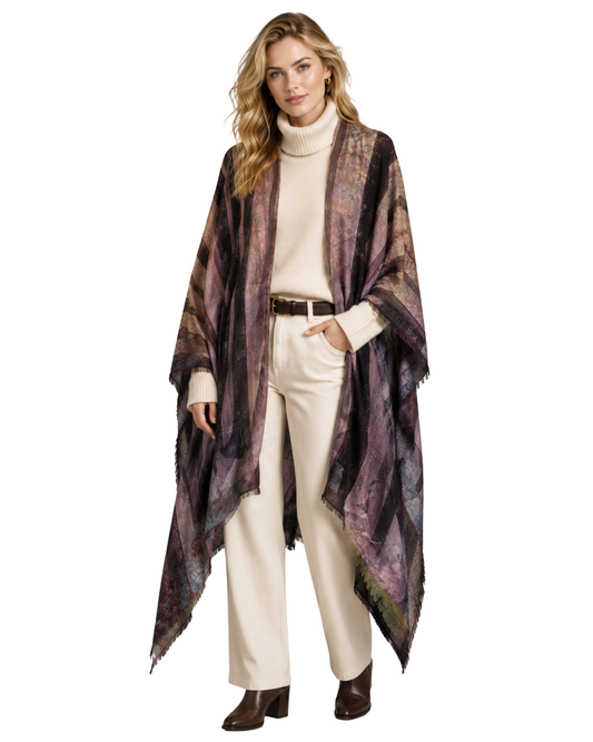Blush Twilight Stripes Reversible Pure Silk and Merino Wool Cape