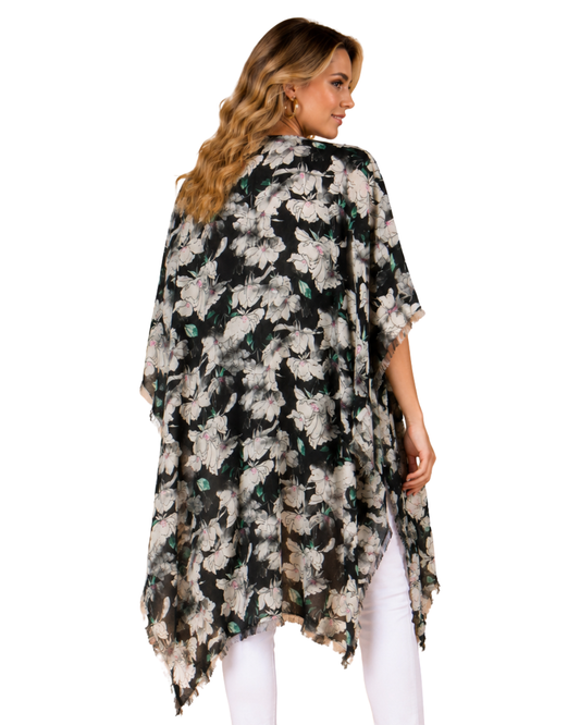 Floral Merino Wool Travel Cape