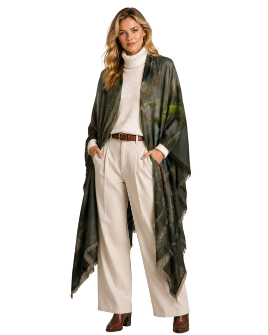 Vintage Mauve Reversible Pure Silk and Merino Wool Cape