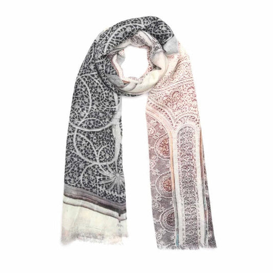 Moroccan Arch Architectural Scarf – Fine Merino Wool Designer Wrap | Intricate Mosaic Tree of Life Window Print