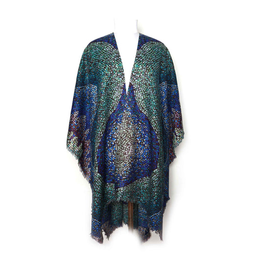 Abstract Mosaic Merino Wool Travel Cape