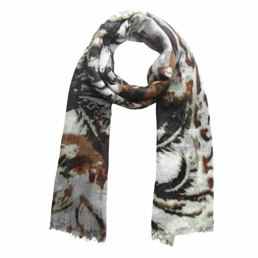 Safari Palm Animal Print Scarf – Merino Wool Designer Wrap | Leopard & Tropical Motif