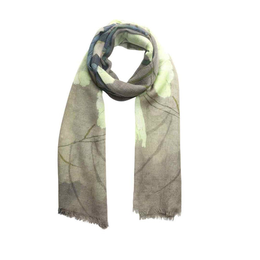 Ivory Peony Mist Merino Wool Silk Scarf – Elegant Botanical Designer Print