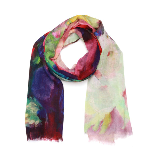 Vibrant Vase Floral Scarf – Merino Wool Silk Designer Wrap | Artistic Bouquet Print