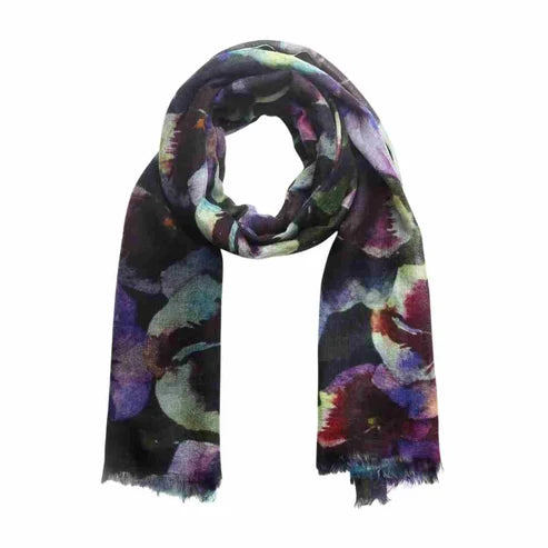 Pansies Print Merino Wool Designer Scarf