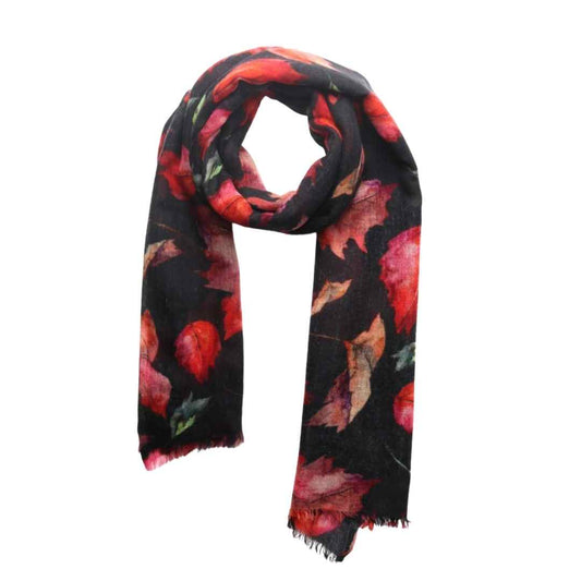 Autumn Whisper Modal Silk Scarf – Watercolour Leaf Print Designer Scarf