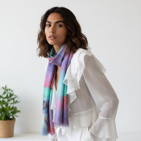 Sunset Sailboats Abstract Scarf – Merino Wool Silk Designer Wrap | Ocean SeascapeAustralian Coastal Art Print