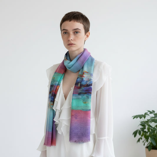 Sunset Sailboats Abstract Scarf – Pure Silk Designer Wrap | Ocean SeascapeAustralian Coastal Art Print