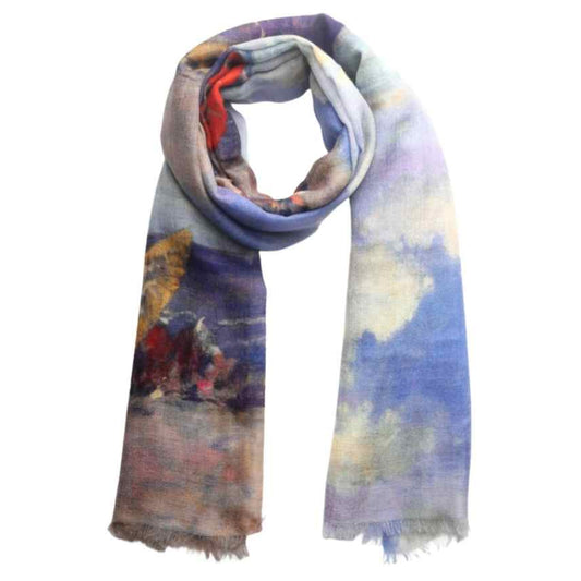 Coastal Seaside Umbrella Scarf – Modal Silk Designer Wrap | Impressionist Ocean Beach Australain CoastalPrint