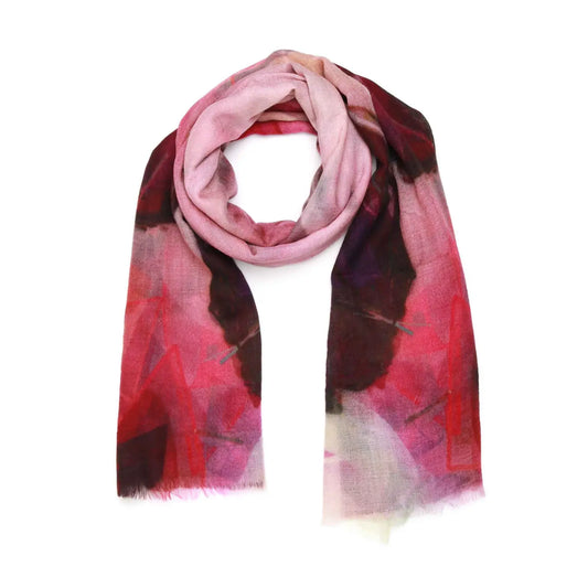 Aurora Blush Abstract Scarf – Modal Silk  | Pink & Purple Artistic Wrap