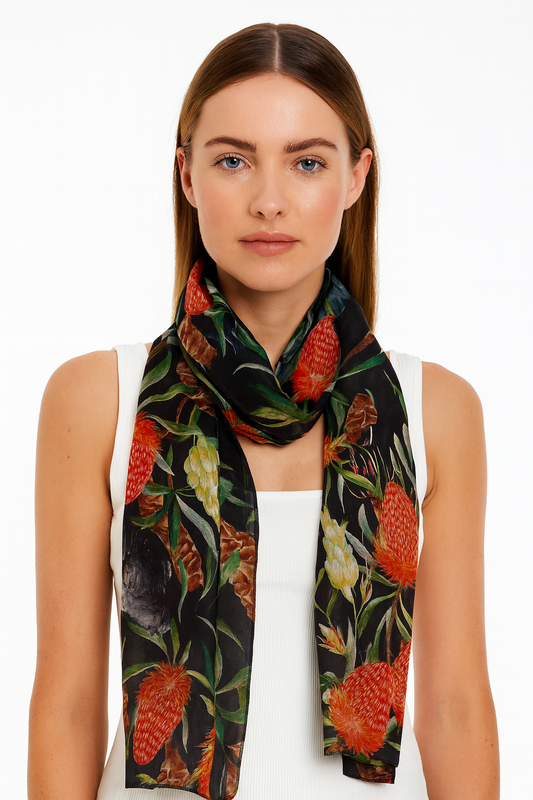 Animal Embroidered Merino Silk Designer Scarf