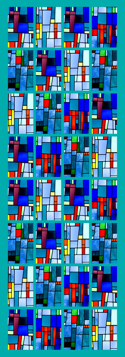 Stained Glass Geometry Scarf – Pure Silk Wrap | Architectural Abstract Mosaic in Jewel Tones