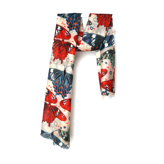 Abstract Butterfly Print Cashmere Wool Designer Scarf