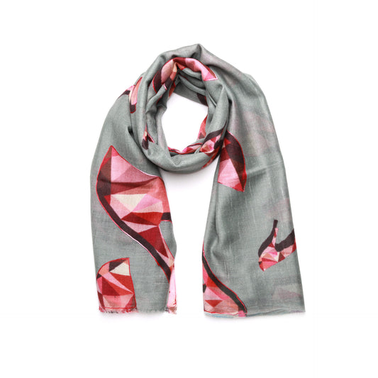 Abstract Merino Silk Embroidered Designer Scarf