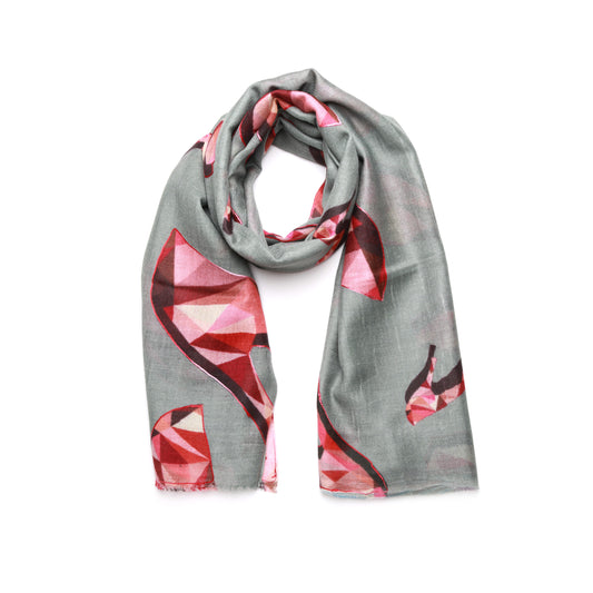 Crimson Heels Merino Wool Silk Scarf – Geometric Fashion Print
