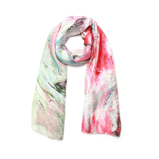 Rainy Day Romance Scarf – Premium Pure Silk Wrap | Abstract Umbrella Walk in Bold Colours