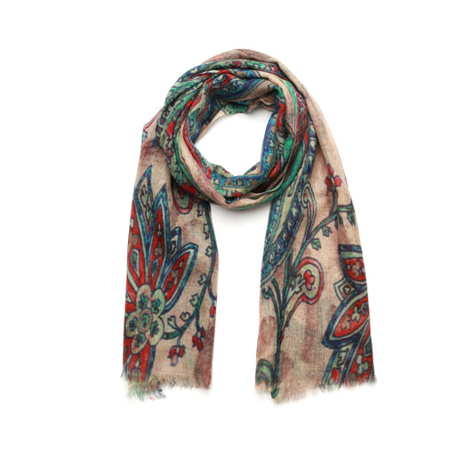 Heritage Paisley Merino Wool Silk Scarf – Ornamental Artisan Designer Print