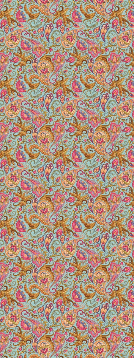 Royal Paisley Scarf – Pure Silk Wrap | Vintage Floral Motifs on Aqua Blue