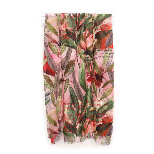Eucalyptus Dream Scarf – Modal Silk Wrap | Hand-Painted Gum Leaves on Blush Pink