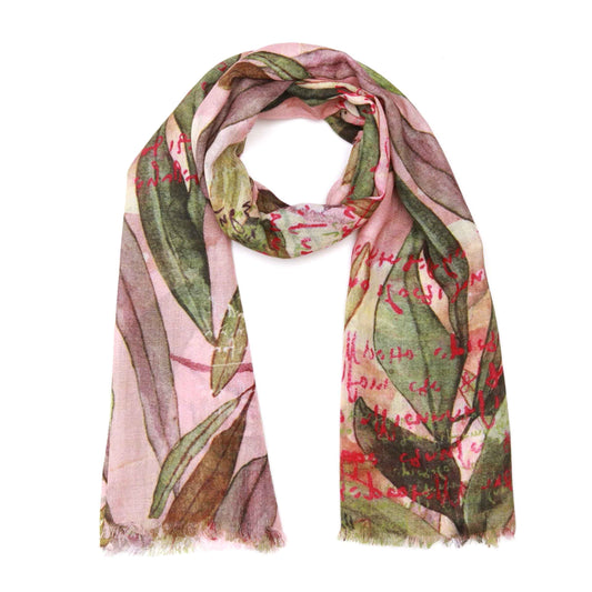 Eucalyptus Dream Scarf – Modal Silk Wrap | Hand-Painted Gum Leaves on Blush Pink