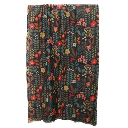 Wild Meadow Garden Scarf –  Fine Merino Wool | Botanical Floral Print Designer Wrap
