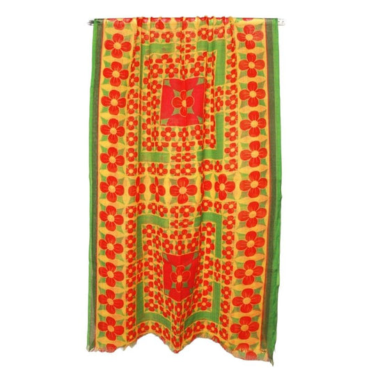 Geometric Floral Merino Silk Designer Scarf