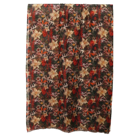 Retro Peace Daisy Scarf – Merino Wool Silk | 70s Inspired Floral Wrap with Earthy Botanical Motifs