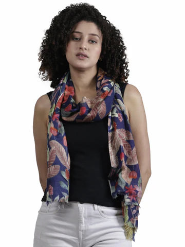 Midnight Bloom Floral Scarf – Merino Wool Silk Designer Wrap | Botanical Garden Print