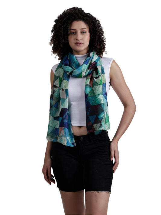 Aqua Glass Geometrical Pure Silk Designer Scarf