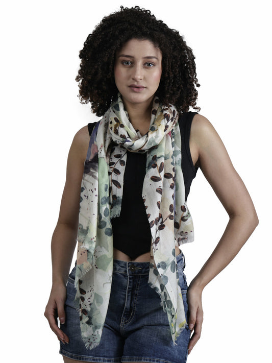 Floral Fine Twill Merino Silk Designer Scarf