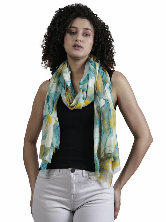 Floral Fine Twill Merino Silk Designer Scarf