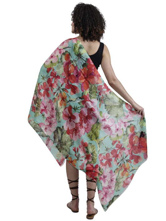 Floral Fine Twill Merino Silk Designer Scarf