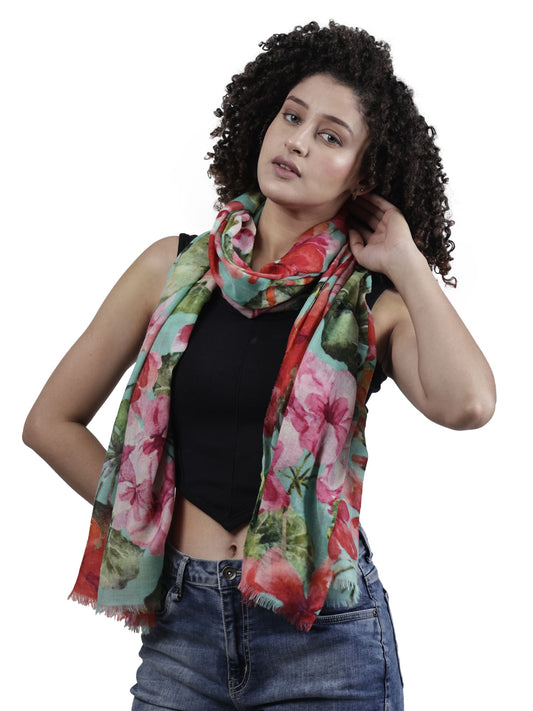 Floral Fine Twill Merino Silk Designer Scarf