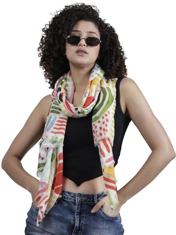 Carnival Rhythm Abstract Scarf – Modal Silk Designer Wrap | Hand-Painted Geometric Brushstroke Print