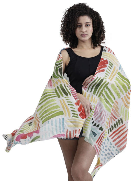 Carnival Rhythm Abstract Scarf – Merino Fine Wool Designer Wrap | Hand-Painted Geometric Brushstroke Print