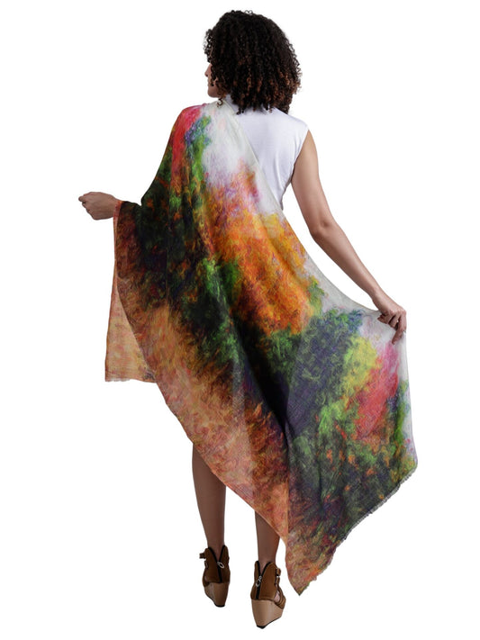 Oil colors landscape artwork Fine Twill Merino Silk Designer Scarf