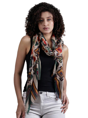 Tribal Mirage Geometric Scarf – Fine Merino Wool Designer Wrap | Ethnic Ikat-Inspired Print