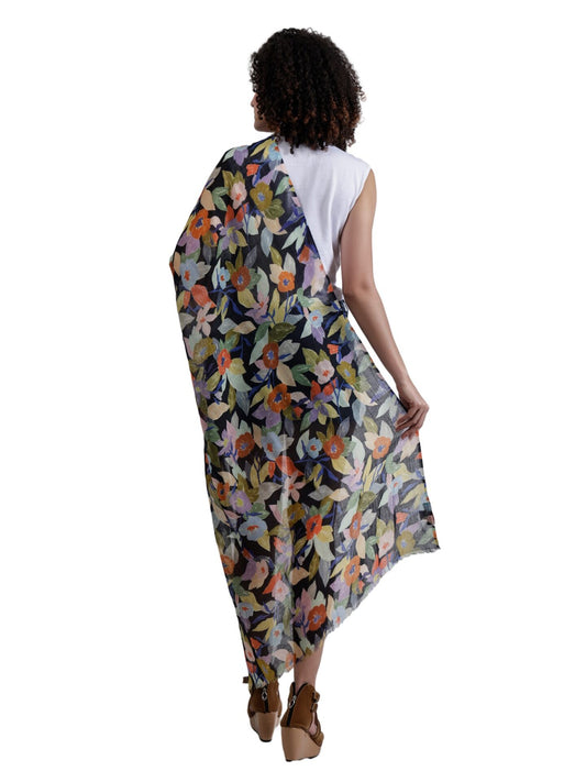 Floral Merino Silk Designer Scarf