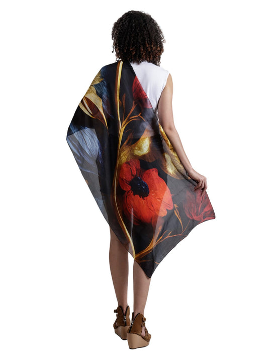 Floral Fine Twill Merino Silk Designer Scarf